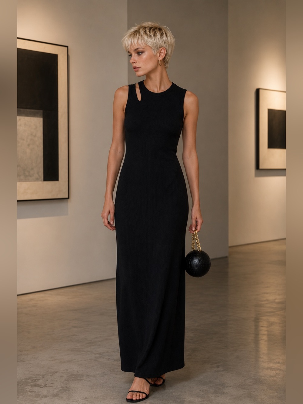 ALL: ROW Black Ribbed Maxi Tank Dress SIZE S